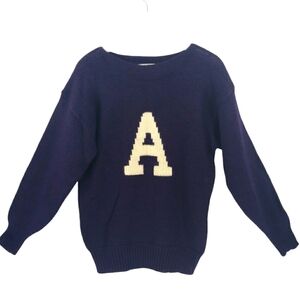 Navy Crewneck Sweater with Ivory 'A' Lettering